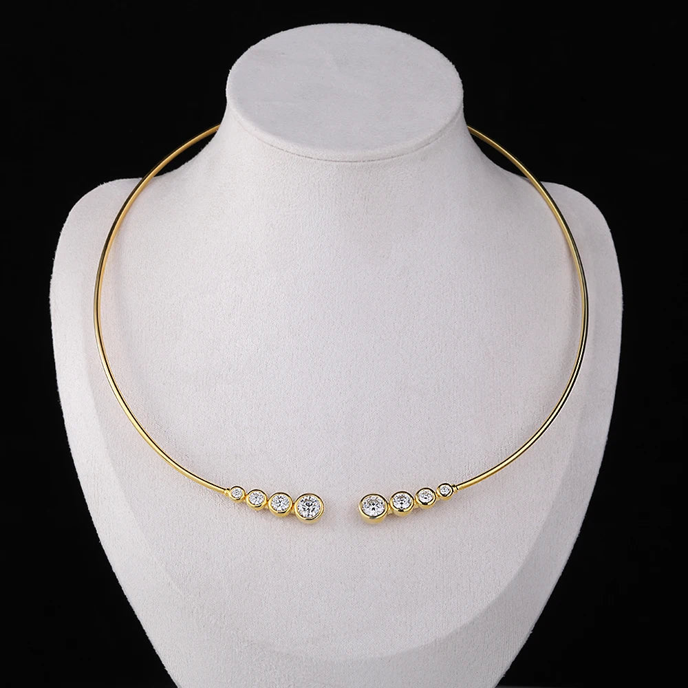 4-Stone Round Bubble Moissanite Diamond Open Choker Necklace S925 Sterling Silver Lab Diamond Cuff Collar Necklace for Women