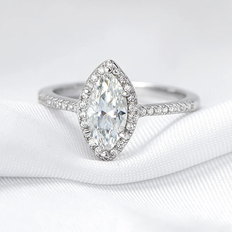 1CT Marquise Cut Certified Moissanite Rings for Women Simulated Diamond Wedding Band S925 Sterling Silver Jewelry