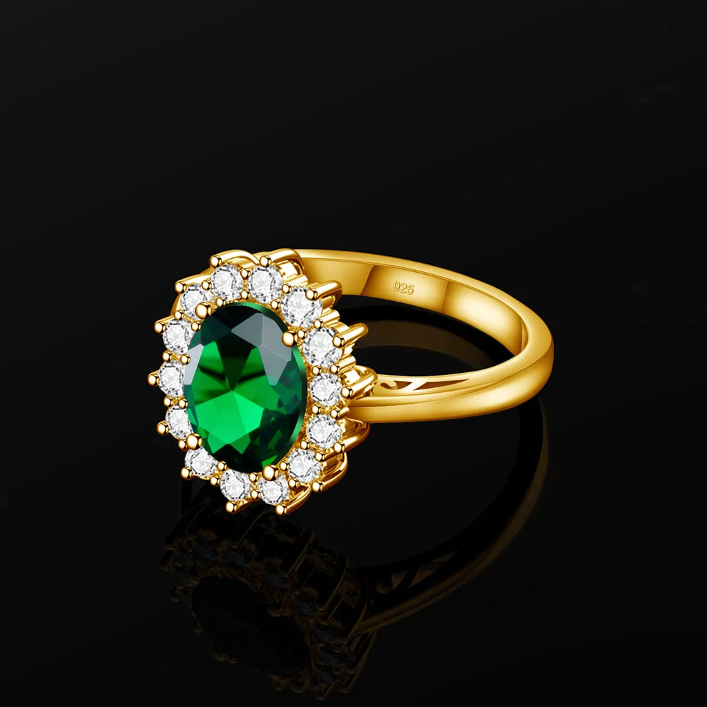Princess Diana Gold Emerald Ring Women Oval Stone 8*10mm Trending Victoria Jewelry luxury Engagement Gift High Quality