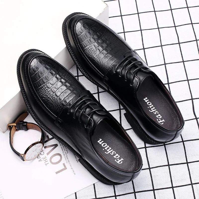 Luxury Brand Men Casual Flats Genuine Leather Business Oxford Shoes Antiskid Gentleman Shoes Crocodile Pattern Formal Dress Shoe