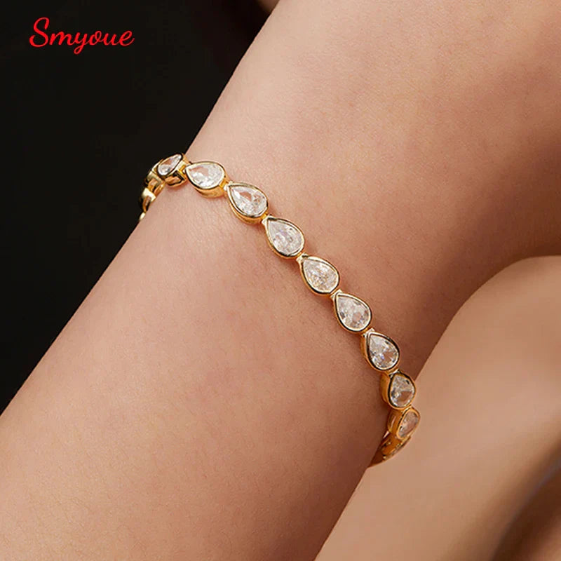 Plated 18K Pear Cut Zircon Moissanite Tennis Bracelet for Women Men 4*6mm Gems Luxury Wedding Chain Pure S925 Silver