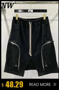 Dark Style Double Ring Fharem Knee Legnth Pants Summer High Street Fashion Drawstring Loose Fit Black Men 's Shorts 12C1243