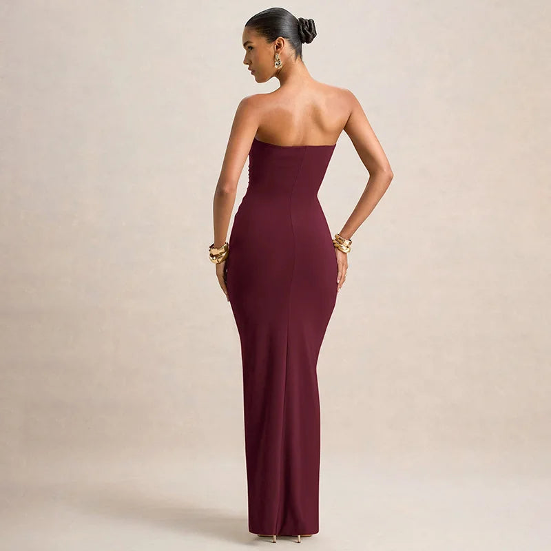 2026 Elegant Strapless Dress Women Classic Patchwork Ribbon Ruched Sexy Birthday Party Skinny Stretch Chic Clubwear Vestidos