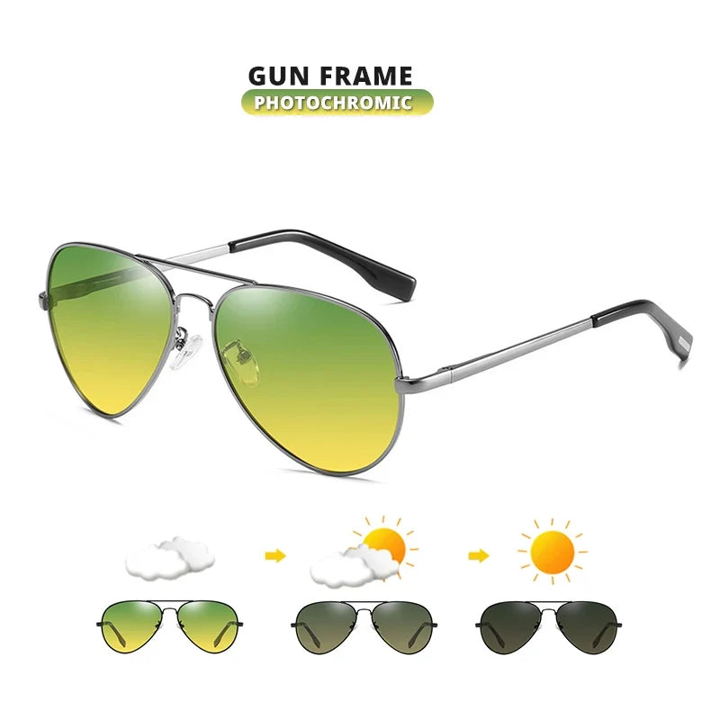 Aviation Photochromic Day Night Vison Sunglasses Men Polarized Fashion Sun Glasses Women Safe Driving Anti-Glare UV400