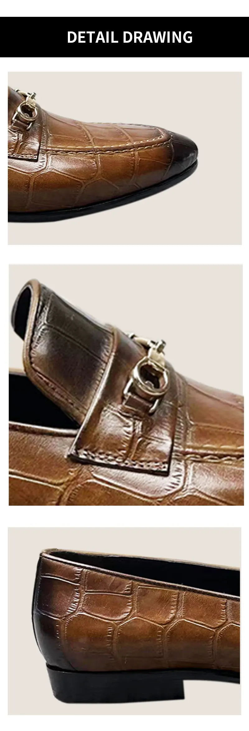 Men's Genuine Leather Loafers|Crocodile-Print Slip-On Shoes for Men|Pointed Toe Fashion Footwear|Comfortable Men's Dress Shoes