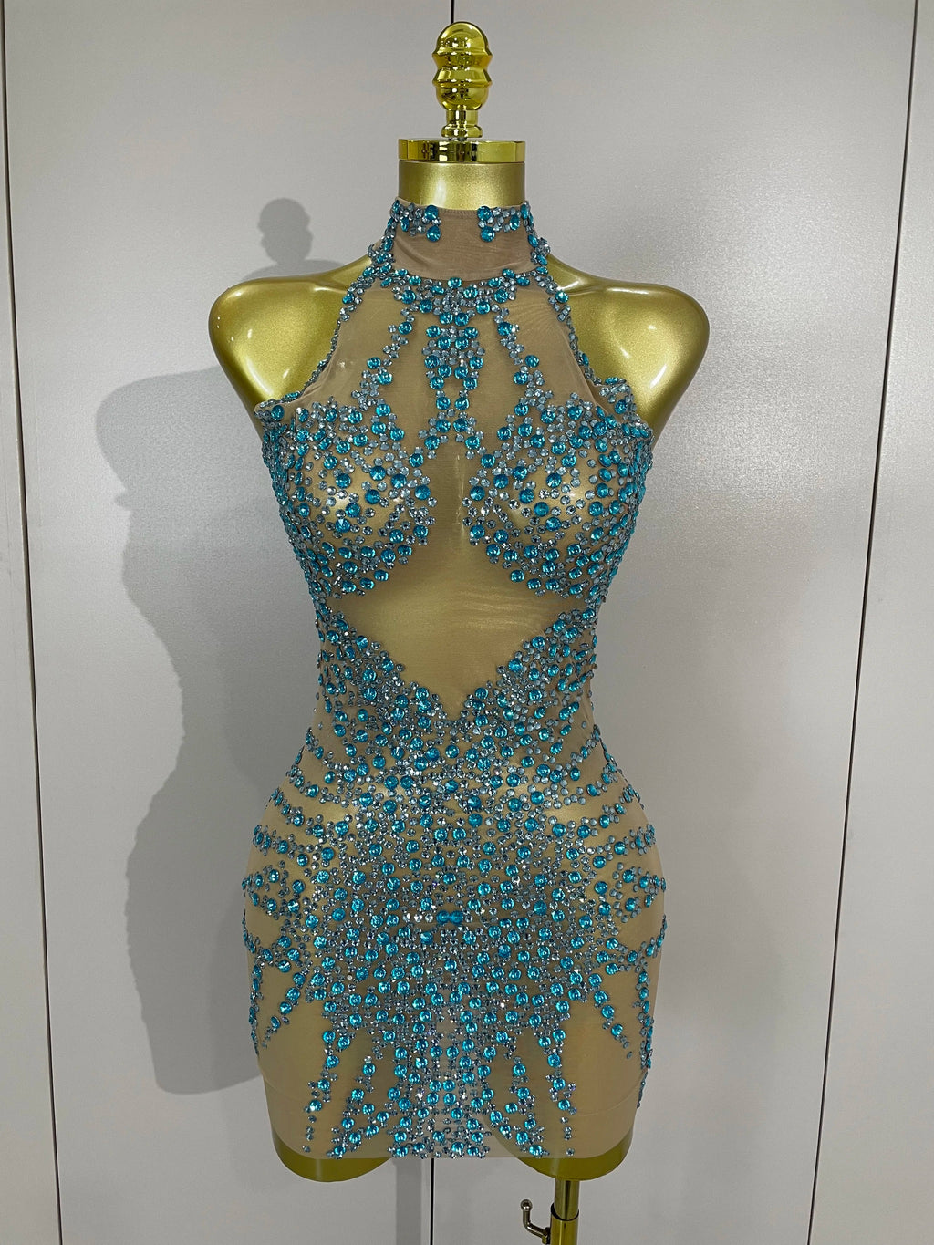 Sparkly Rhinestones Sexy Mesh See Through Dress Party Evening Prom Celebrate Birthday Dress Singer Dancer Show Stage Wear
