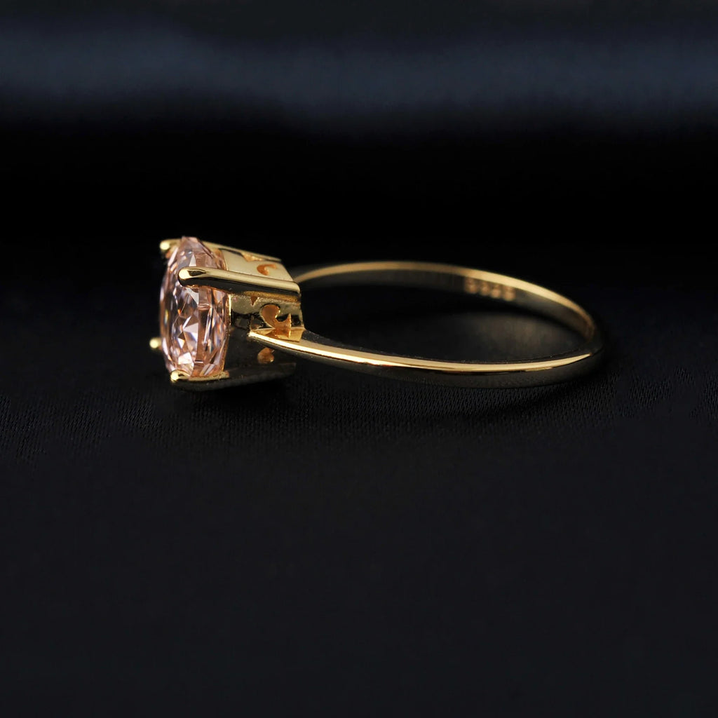 1.5ct 5A Octagon Rose Cut Cubic Zirconia Morganite Pink Solitaire Ring 18K Yellow Gold Plating 925 Sterling Silver