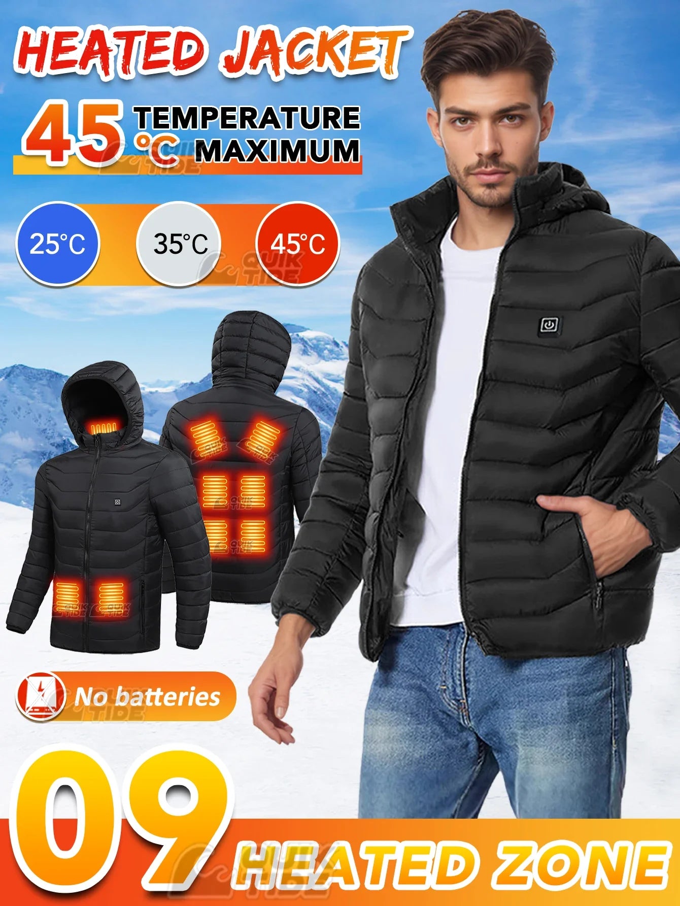 Intelligent Heating Jacket, 32-Heating Zones, 4-Switches, 3-Speed Adjustable, Suitable For Outdoor Activities,Indoor Work,Hiking