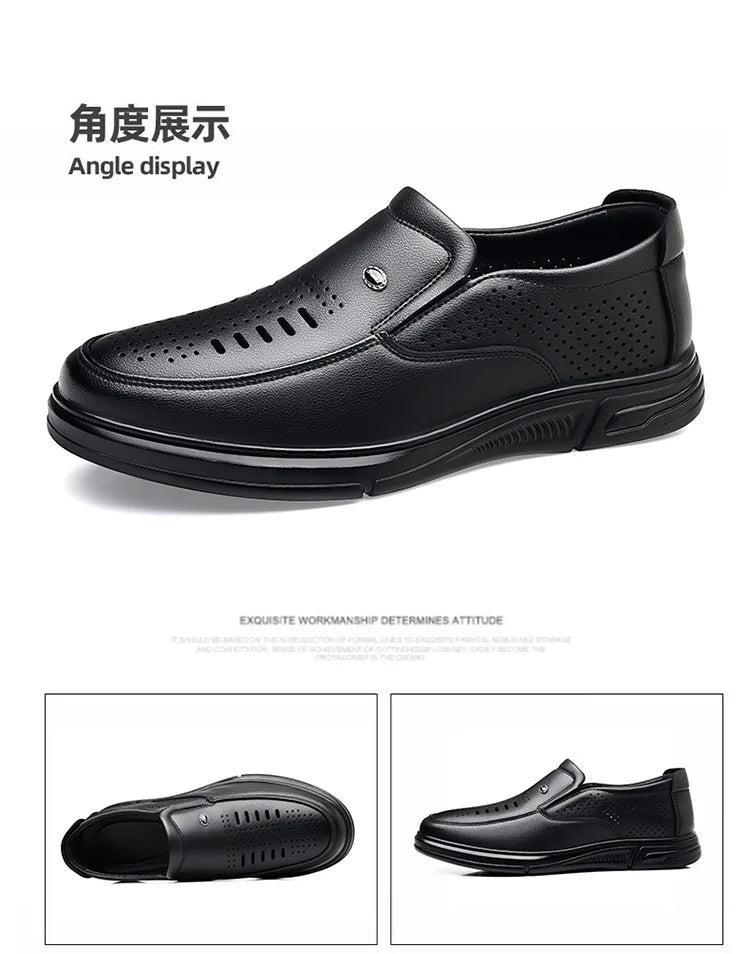 Spring Summer Hallow Leather Shoes for Men Solid Color Breathable Business Casual Shoes Male New Designer Fashion Sandals Man