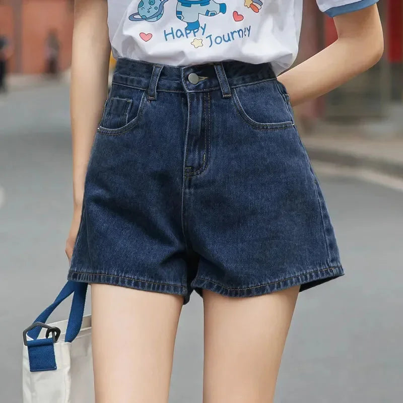 Wide Leg Denim Shorts Women Casual High Waist Loose Straight Shorts Woman 2025 Spring Summer Classic Button Jean Shorts
