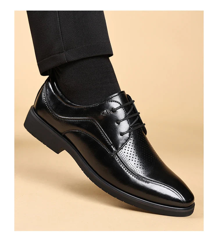 Men's Summer Breathable Leather Shoes Hollow out Comfortable Fashionable Business Formal Derby Shoes British Style-SJ2502-1