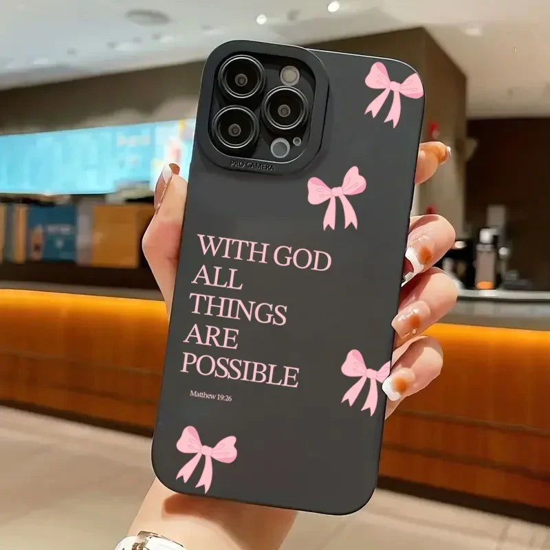 inimalist Pink Girly Bow Slogan Phone Case For iPhone 17 16 15 14 13 12 11 Pro Max XS X XR 7 8 Plus 16E SE2 Soft Silicone Cover