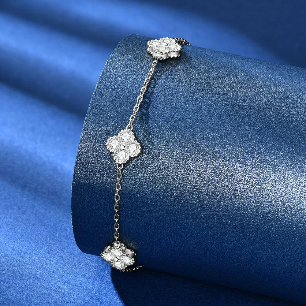 3mm Four Leaf Clover Moissanite Bracelet Necklace for Women D VVS 925 Sterling Silver Lab Diamond Hand Neck Chain Jewelry