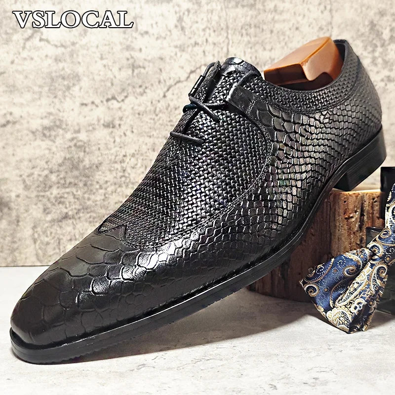 Luxury Men's Oxford Shoes Black Lace Up Wingtip Derby Mens Dress Shoes Business Office Wedding Genuine Leather Shoes Men