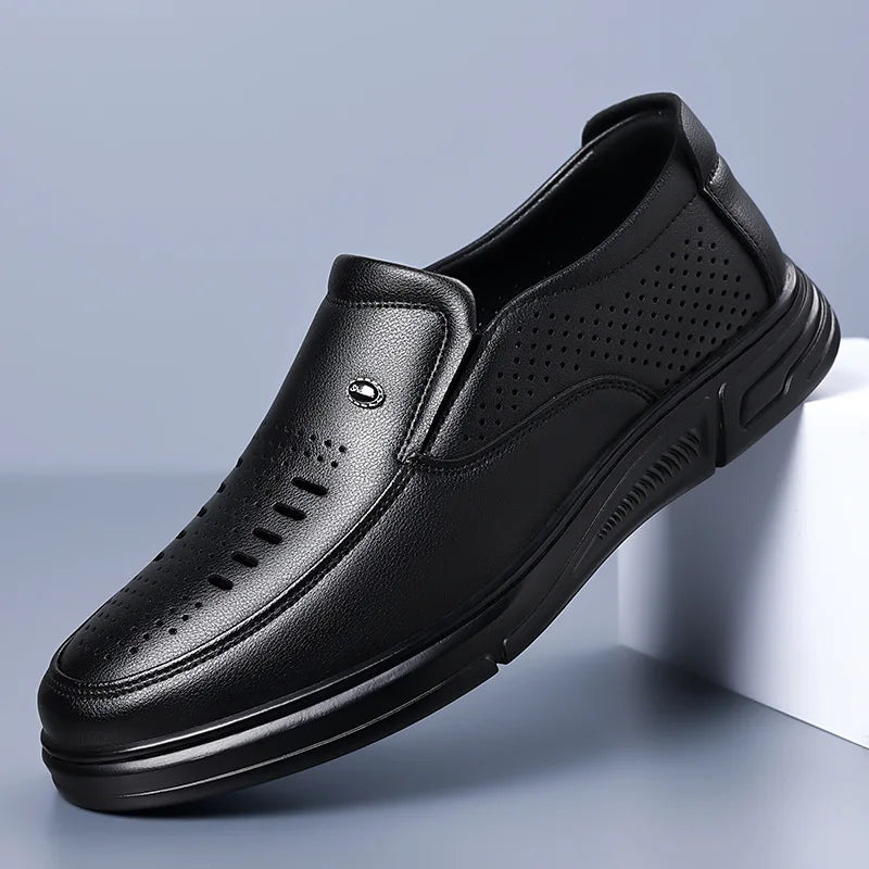 Spring Summer Hallow Leather Shoes for Men Solid Color Breathable Business Casual Shoes Male New Designer Fashion Sandals Man