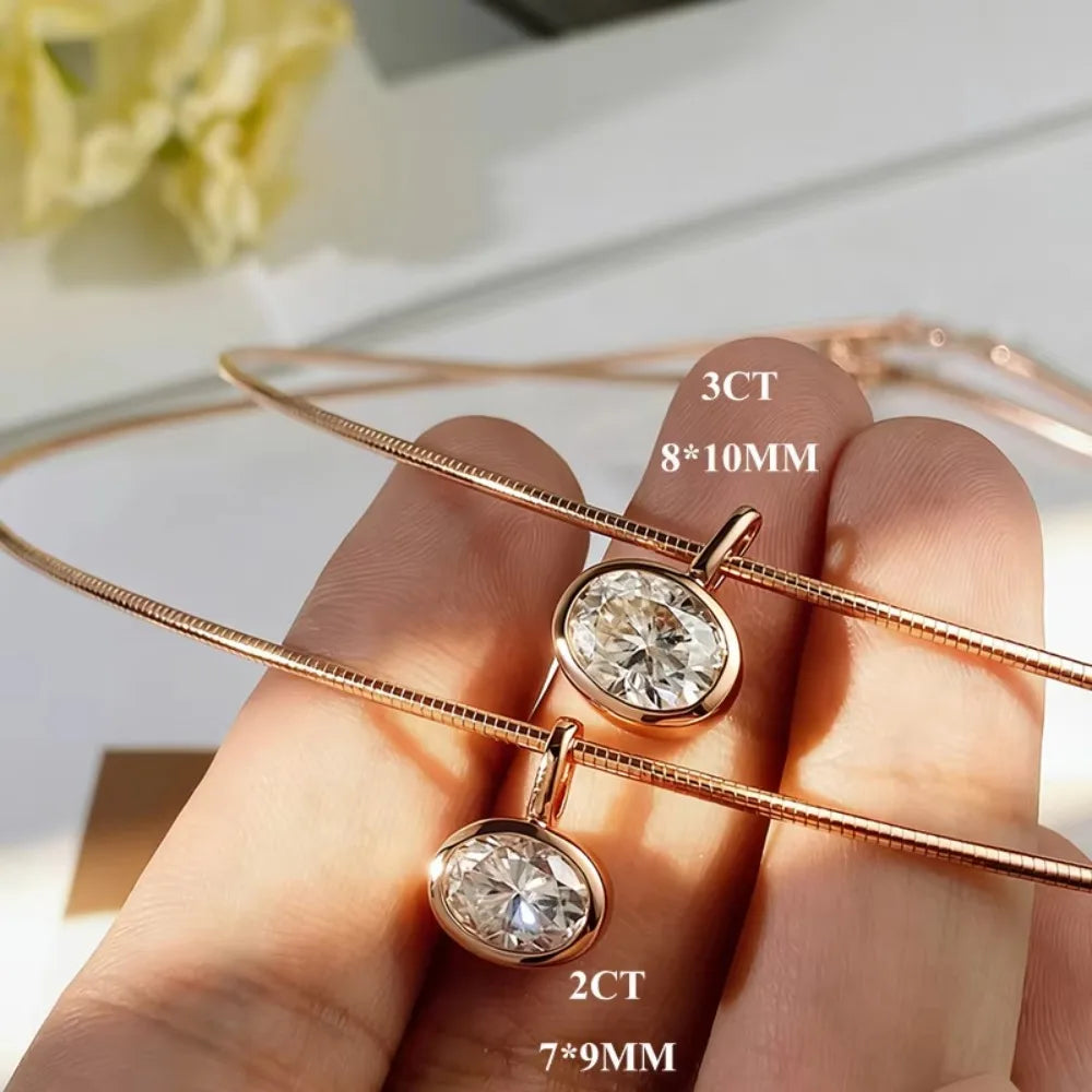 2/3/zct Oval Cut Solitaire Moissanite Pendant Necklaces for Women Wedding S925 Silver 1.5mm Big Diamond Omega Neck Chain Choker