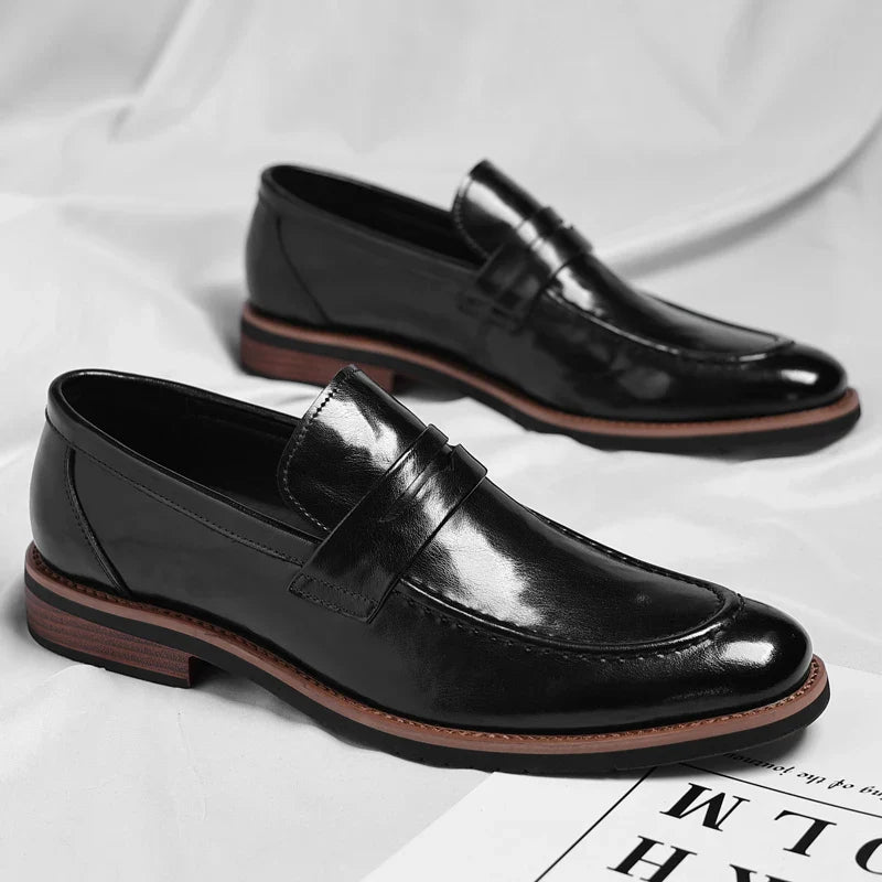 Leather Mens Casual Shoes Leisure Walk Pointed Toe Loafers Thick Bottom and Low Heel Comfy Casual Shoes Classic Business Shoes