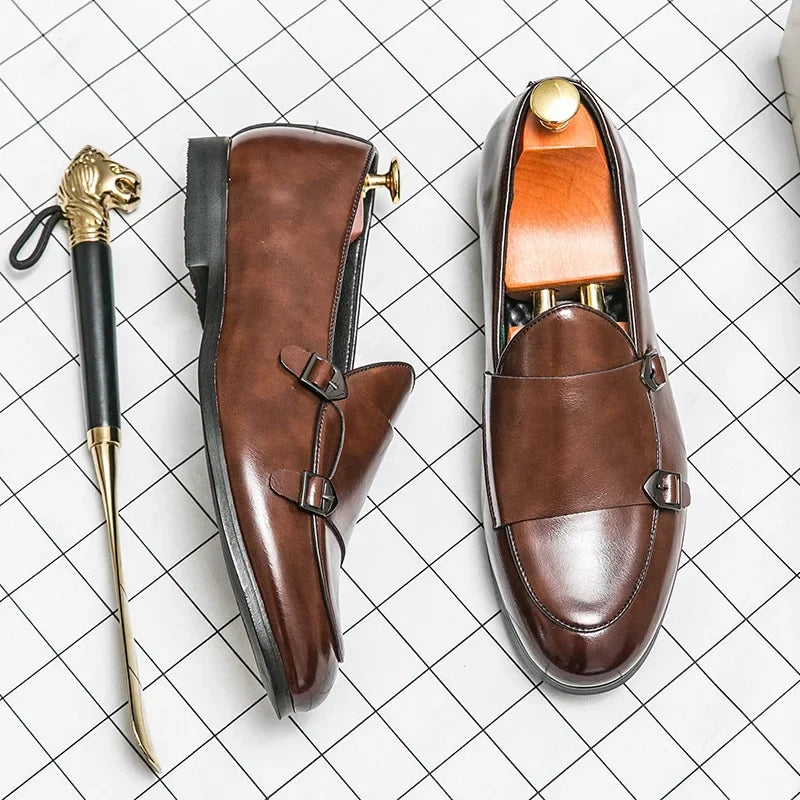 Man Leather Shoes Formal Monk Man Business Office Male Casual Dress Derby Shoes Buckle Wedding Party Luxury Botas Para Hombre