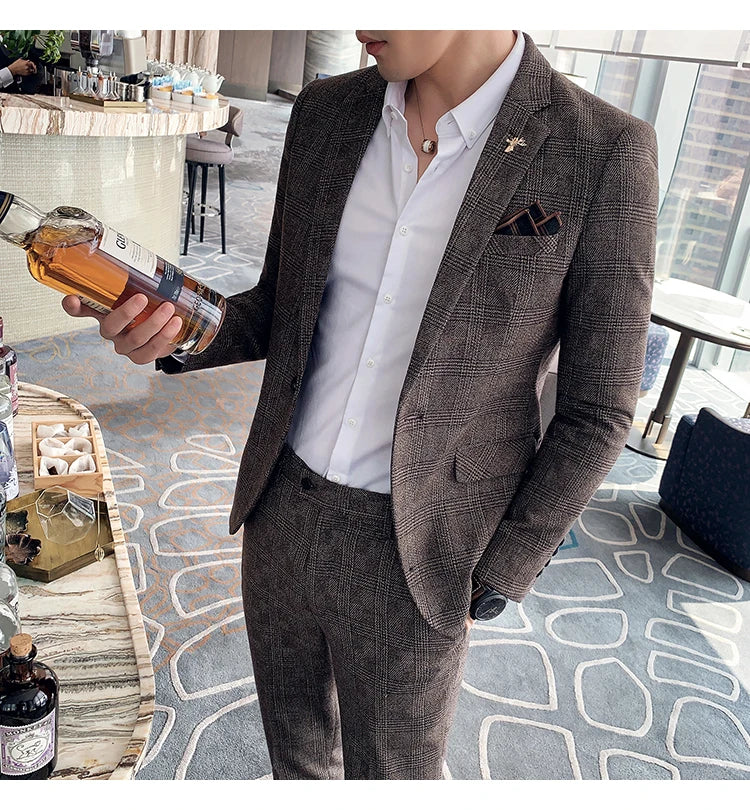 S-7XL Jacket + Pants / Luxurious High -end Brand Solid Color Men's Casual Business Slim Suit Two -piece Suit Groom Wedding Suit