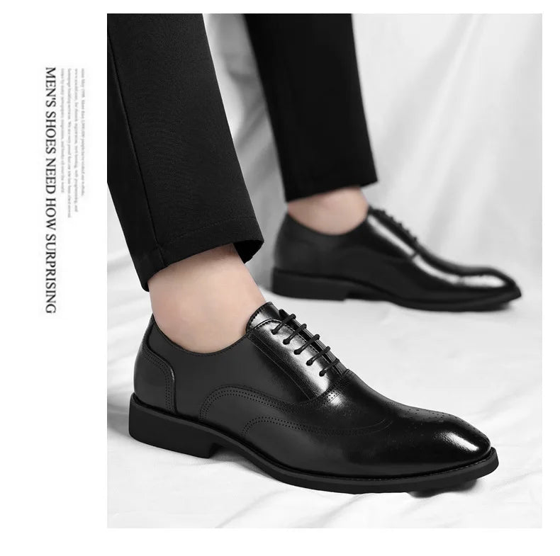 Solid Color New Dress Shoes for Men Lace Designer Fashion Wedding Derby Shoes Male Spring Autumn Business Casual Shoe Man