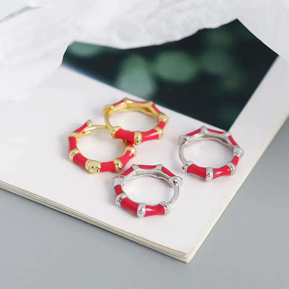925 Sterling Silver Earring Colorful Dripping Oil Material Ear Ring Ear Buckle Rhombus Shape Trend Wild Girl Women Boy Ear Jewel