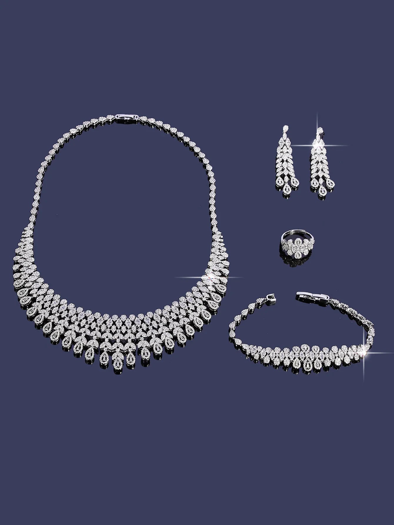New Elegantly Quality Dress Jewelry Luxury Necklace Earrings Sets Cubic Zirconia Jewelry Sets Women Bridal Wedding