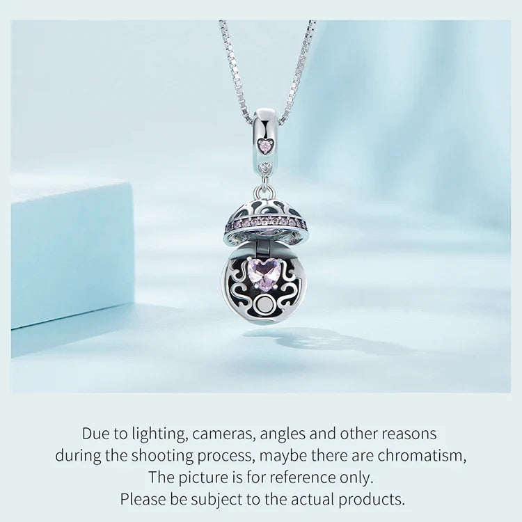 925 Sterling Silver Love Gift Box Dangle Ball Pendant Necklace Pink Heart Zircon Neck Chain for Women Fine Jewelry