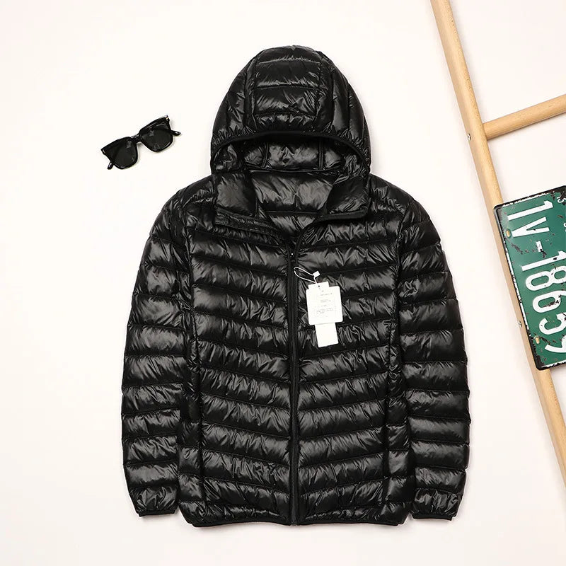 2025 Autumn and Winter New Lightweight Down Jacket Men's Short Hooded Joker Lightweight Thin White Duck Down Plus Size Coat