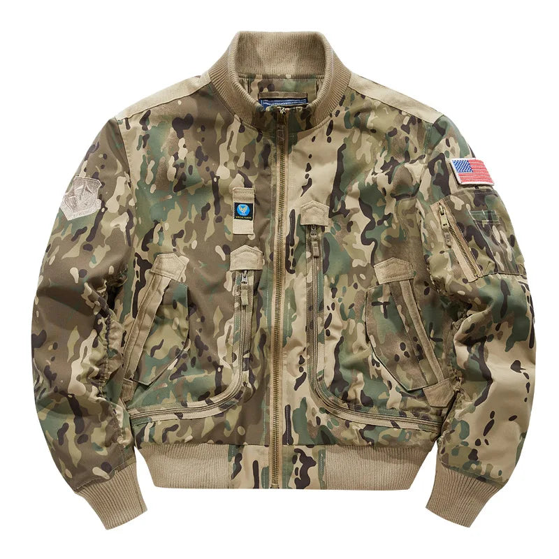 Ma-1 Bomber Jacket Men's Tactical Work Big Pocket Baseball Suit Coat Autumn Vintage Vertical Collar Windproof Motorcycle Jacket