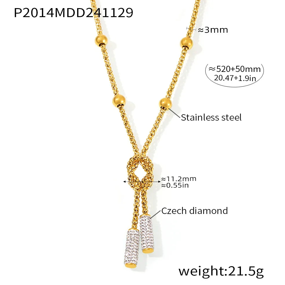 Nivora Stainless Steel Rhinestone Pendant Neck Choker Long Sweater Necklace For Women Fashion Gold Plated Jewelry طقم مجو