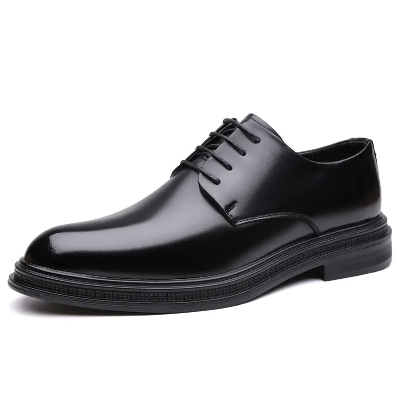 Soft Bottom Men's Dress Shoes Business Casual Black Wedding Groomsmen Shoes Comfortable Rubber Sole Adult Footwear