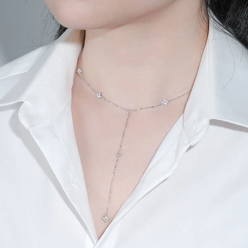 0.7-0.9CTTW 100% Full Moissanite Necklaces for Women Tassel Pendant 925 Sterling Silver Plated 18k Fine Jewelry Wholesale