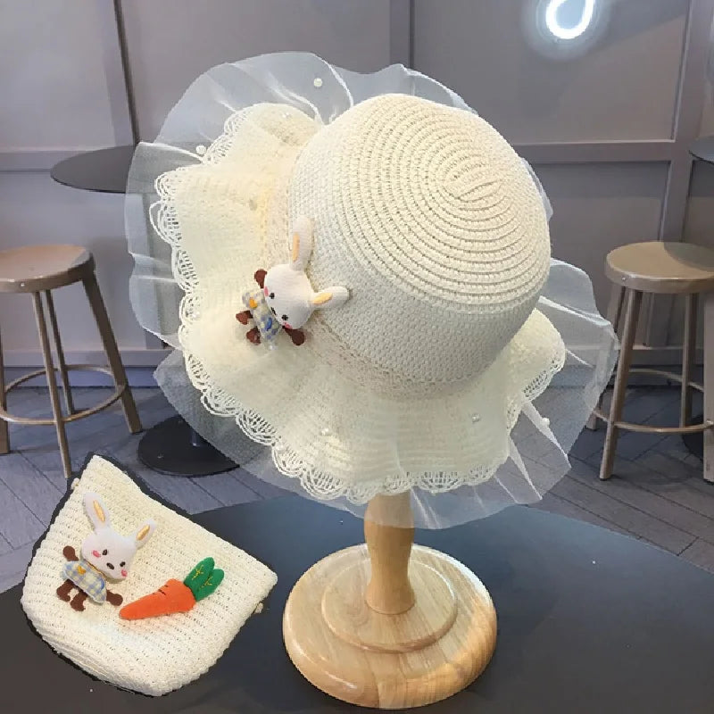 little girls summer straw sun hats and straw shoulder bags