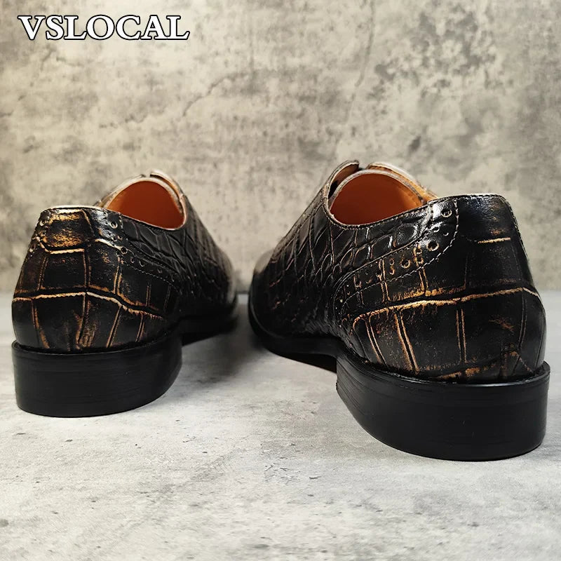 Luxury Brand Men Oxford Shoes Lace-up Crocodile Print Casual Men Classic Dress Shoes Banquet Party Leather Shoes For Men
