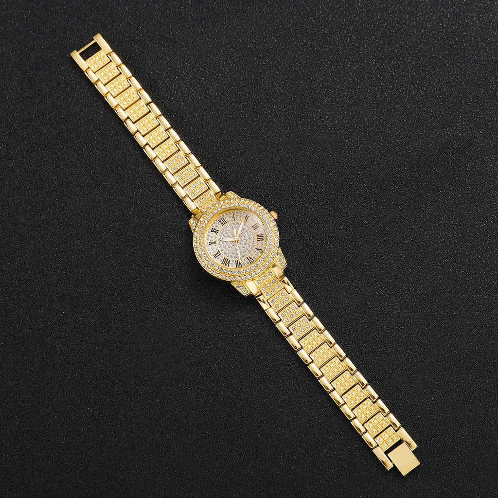 2/6PCS Luxury Diamond Women Watches Ladies Roma Dial Quartz Watch With Heart Jewelry Set Reloj Mujer (Without Box)