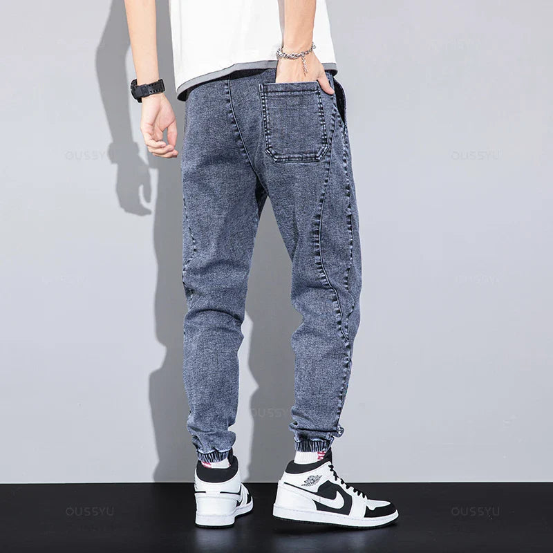 Four Seasons Blue Cargo Jeans Men Streetwear Denim Jogger Pants Baggy Harem Jean Trousers Male Oversize Large size4 5 6 7XL 8XL
