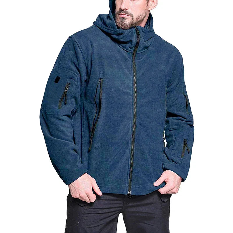 Winter Tactical Fleece Jacket Men Warm Polar Outdoor Hoodie Coat Multi-Pocket Casual Full Zip Sport Hiking Jacket