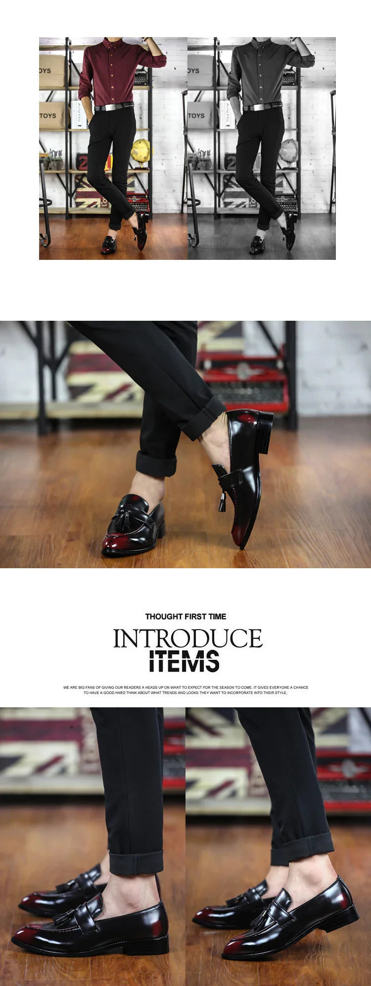 Fashion men's hair stylist pointed shoes British casual bright face retro small leather shoes nightclub fringe fashion shoes