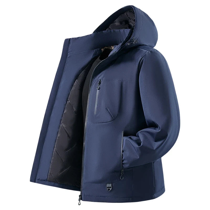 Men's Winter Warm Windbreaker Graphene Inner Waterproof Fleece Jackets Hiking Camping Climbing Skiing Thermal Rain Coat