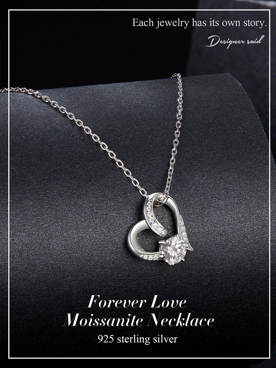 Heart Necklaces for Women, Forever Love Moissanite 925 Sterling Silver Minimalist Heart Pendant Necklace Engagement Jewel