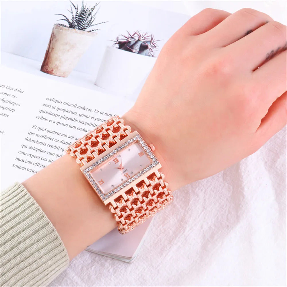 W29 New Watch For Women Fashion Light luxury Square Diamond Quartz Watches Clock Lady's Gold Stainless Steel Bracelet