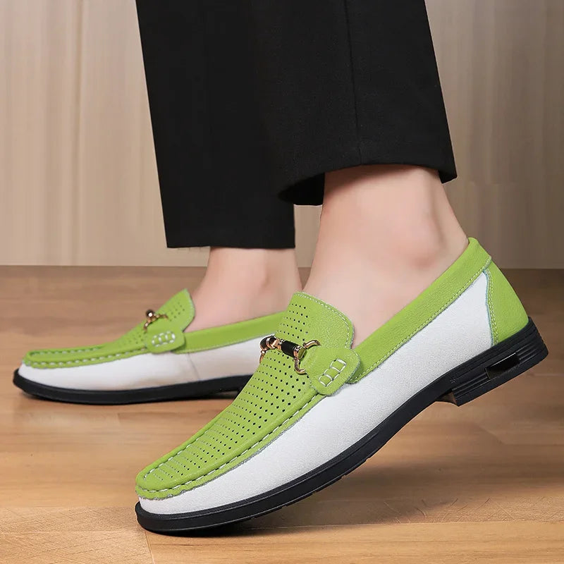Trendy High Quality Genuine Leather Shoes for Men Summer Breathable Men's Casual Loafers Plus Size 47 Slip-on Driving Shoes Man
