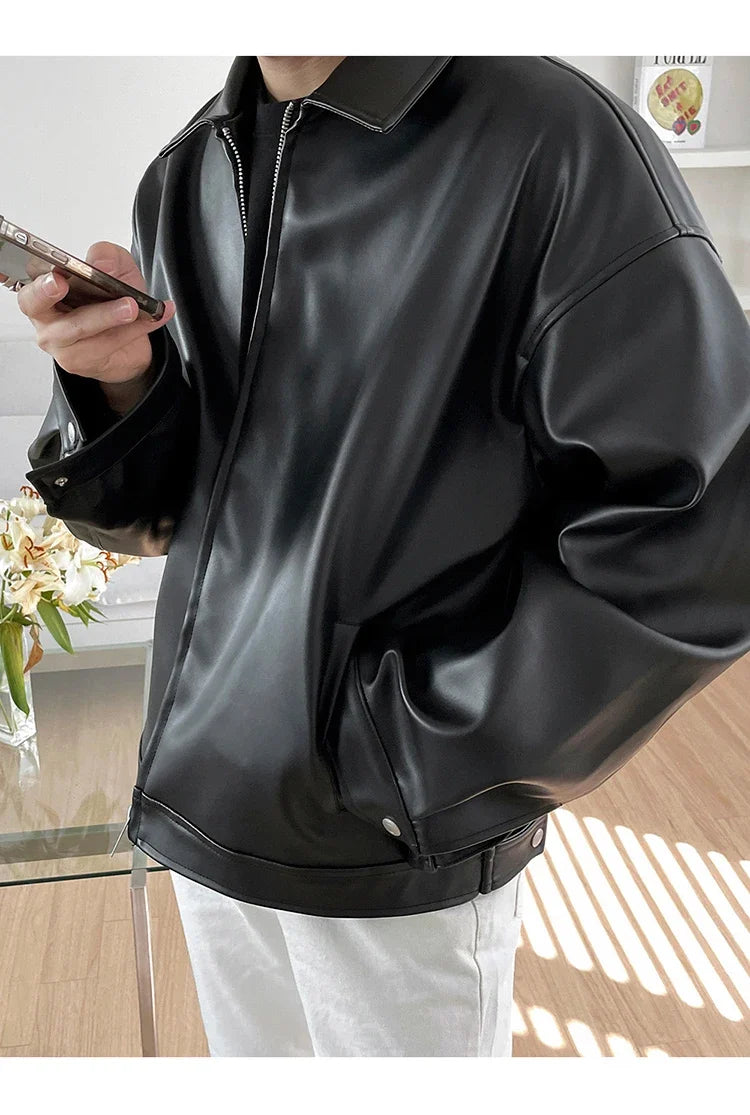 Spring Autumn Cool Luxury Short Black Soft Light Pu Leather Jacket Men Zipper Casual Mens Jackets and Coats Fashion