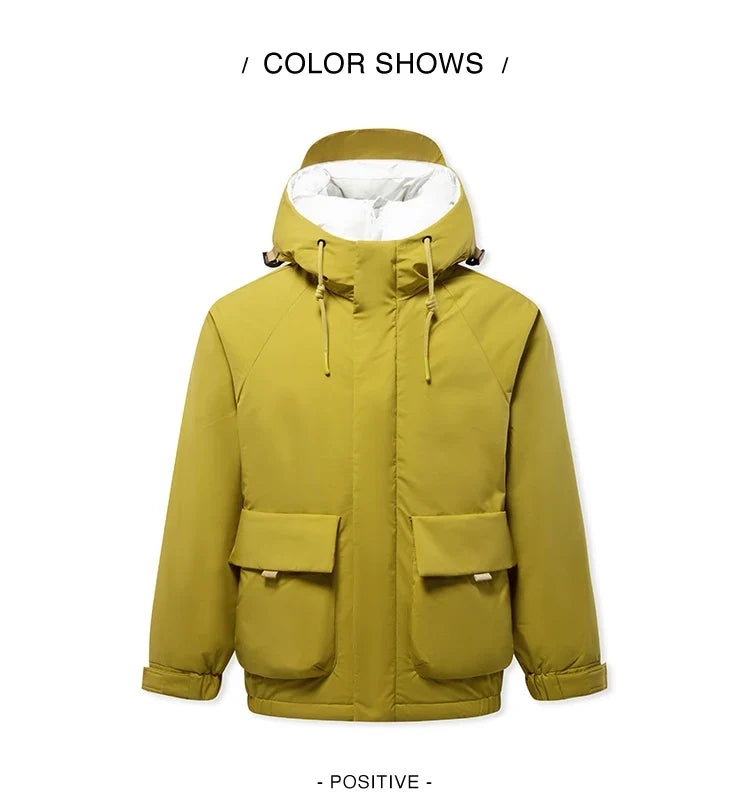 Down Jacket Men 2024 Winter New Large Pocket Workwear Coat Loose Hooded Top Fashion Raglan Sleeve Down Jacket