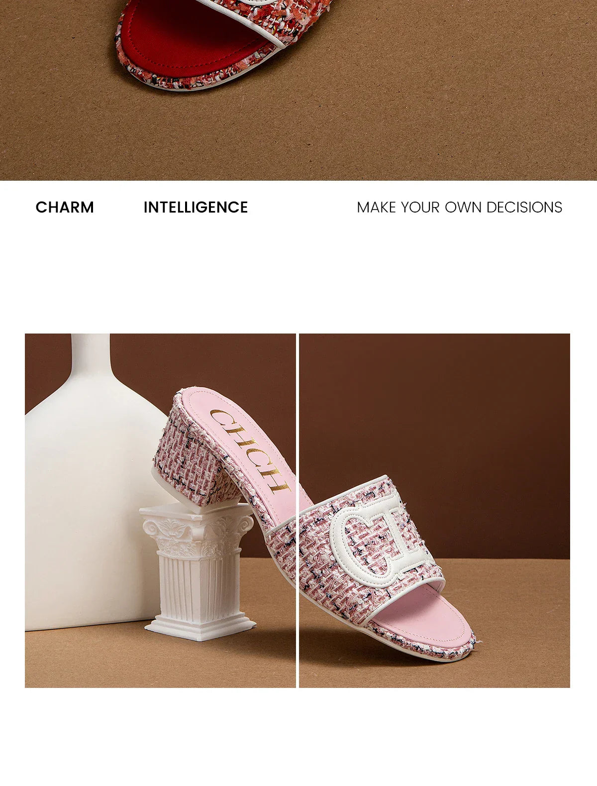 Middle heel square heel slippers fabric fashion casual shoes luxury brand slippers girls street commuter slippers
