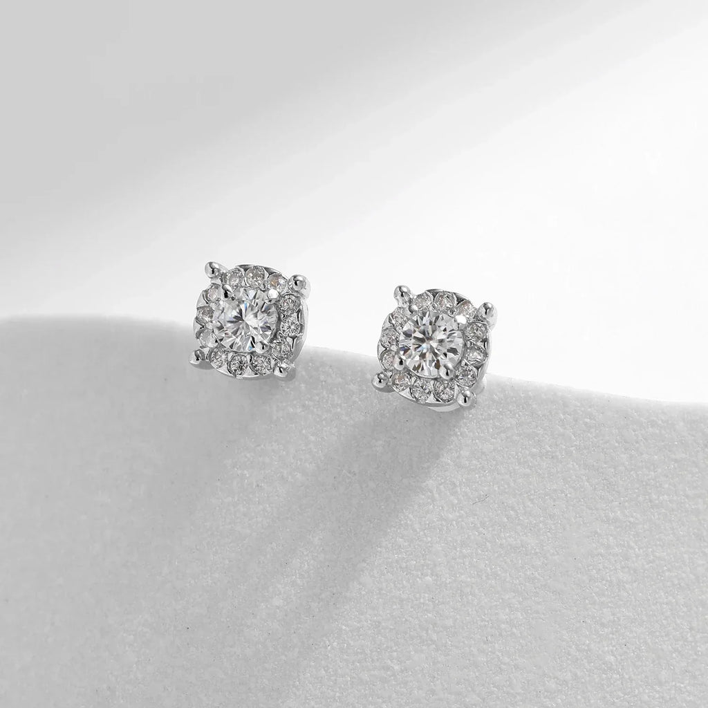 D Color Moissanite Stud Earrings Round Cut Lab Created Diamond 925 Sterling Silver Silver Bridal Jewelry For Women Gifts