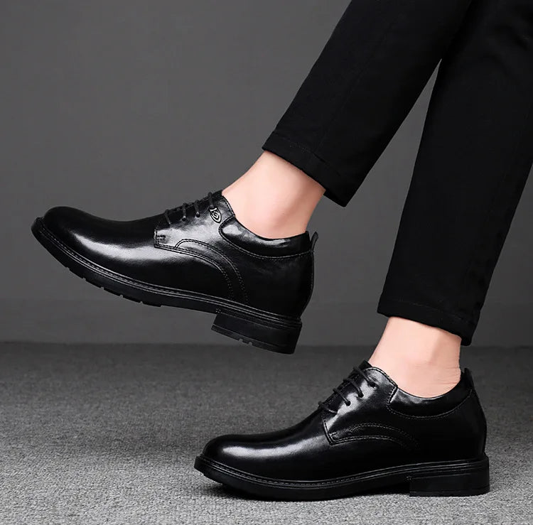 Leather Casual Elevator Shoes for Men 10cm Invisible Height Increase Casual Sneakers Business Formal Shoes