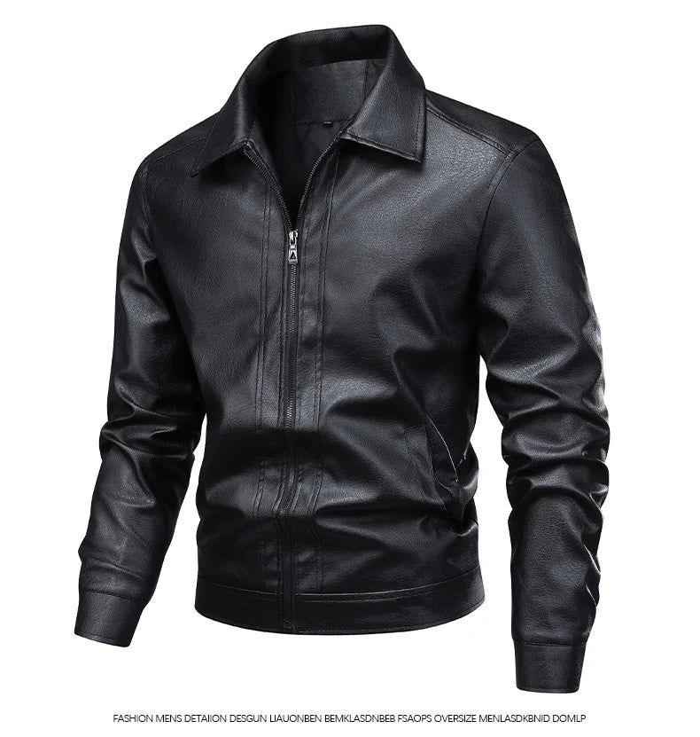 2025 new spring and autumn men's turn-down collar leather jacket men casual coat men's top windproof Loose fit trendy jacket