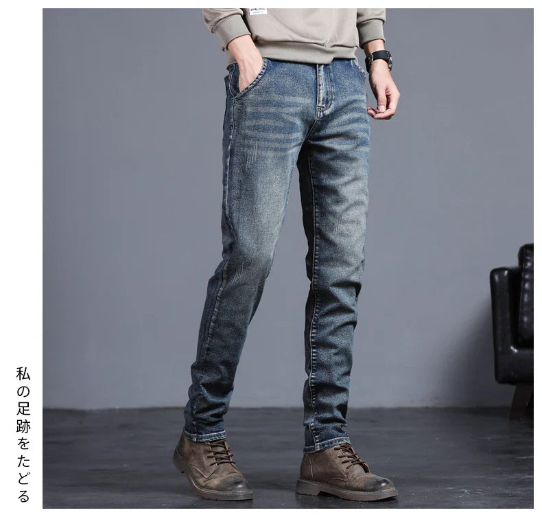 2026 Spring New Jeans Men's Slim Fit Straight Pants ClassicTrendy Retro Casual Long Pants Men's Korean Version Trousers
