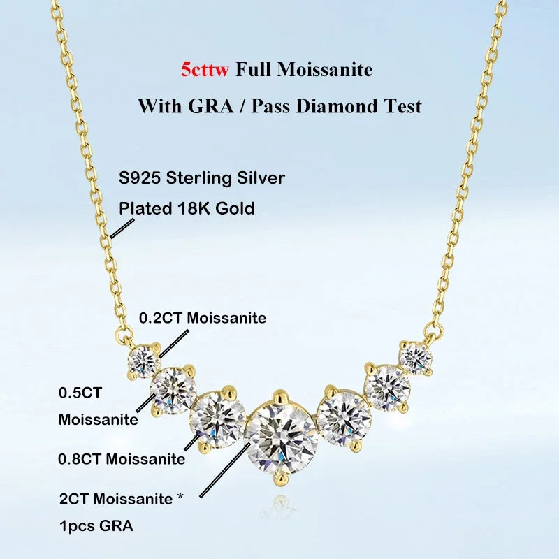Sparkling 1.7/2.8/5cttw Full Moissanite Pendant Necklace for Women S925 Silver Plated 18K Gold Pass Diamond Test Necklaces